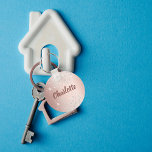 Rose gold silver name key ring<br><div class="desc">A rose gold gradient background decorated with faux silver glitter sparkles. Personalize and add your name.  Dark rose gold colored text.</div>