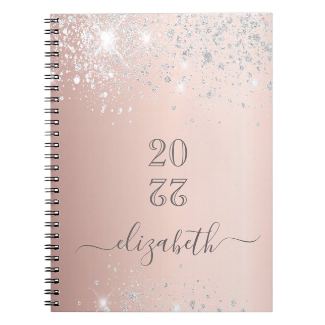 Rose gold silver name script notebook (Front)
