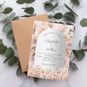 Rose gold silver roses floral arch luxury wedding invitation