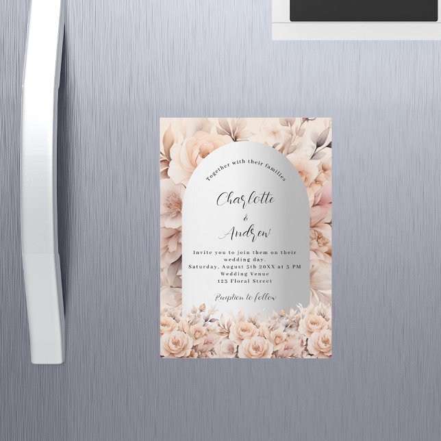 Rose gold silver roses floral arch luxury wedding magnetic invitation (Creator Uploaded)