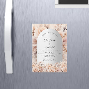 Rose gold silver roses floral arch luxury wedding magnetic invitation