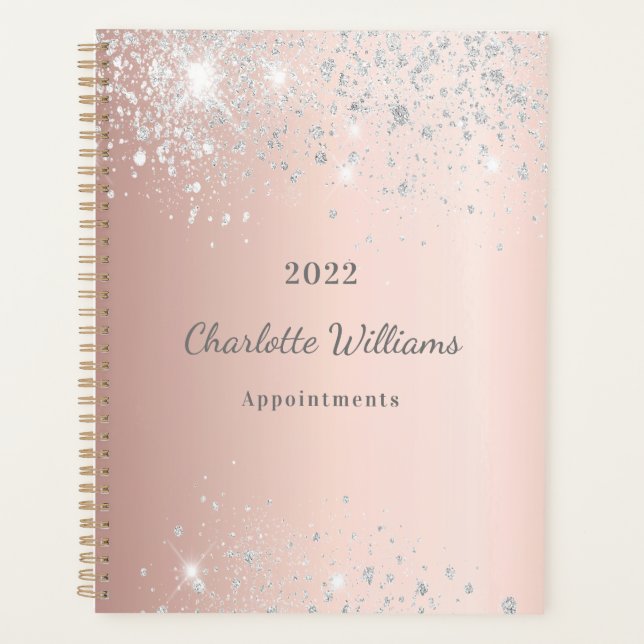 Rose gold silver script planner (Front)