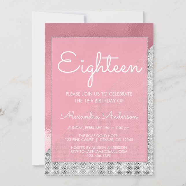 Rose Gold & Silver Sparkle 18th Birthday Invitation (Front)