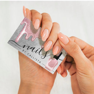 Rose Gold Silver Thick Glitter Drips Polish Nails Business Card