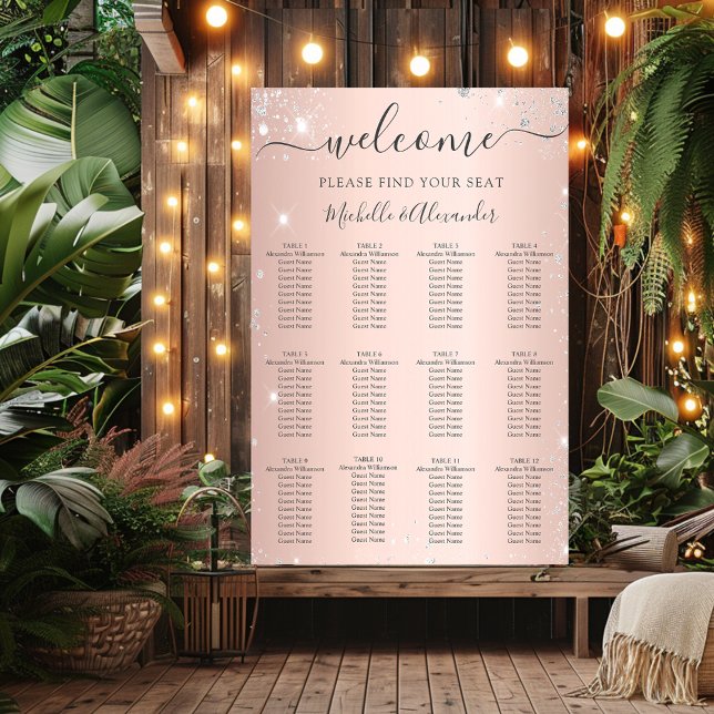 Rose gold silver wedding seating chart (Creator Uploaded)