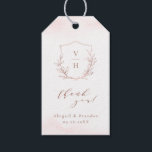 Rose gold simple botanical crest monogram wedding gift tags<br><div class="desc">Monogrammed initials framed by elegant crest and hand illustrated botanical leaves, and elegant script and classic font in faux rose gold and blush pink, simple and luxury. Great thank you favour stickers for modern classic wedding, simple formal wedding, elegant botanical garden wedding. See all the matching pieces in the collection....</div>