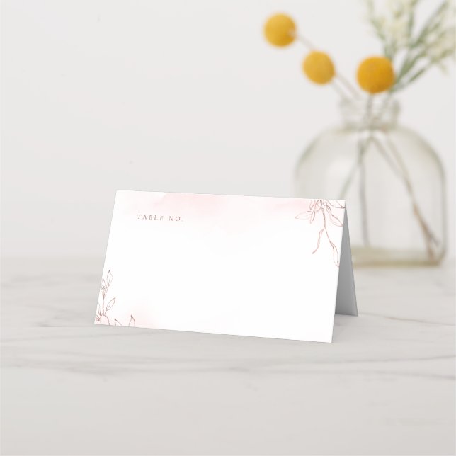 Rose gold simple botanical crest monogram wedding place card (Front)