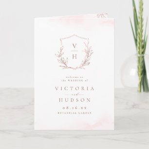 Rose gold simple botanical crest monogram wedding program