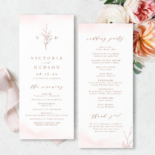 Rose gold simple botanical monogram wedding program