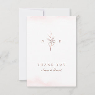 Rose gold Simple botanical monogram wedding Thank  You Card