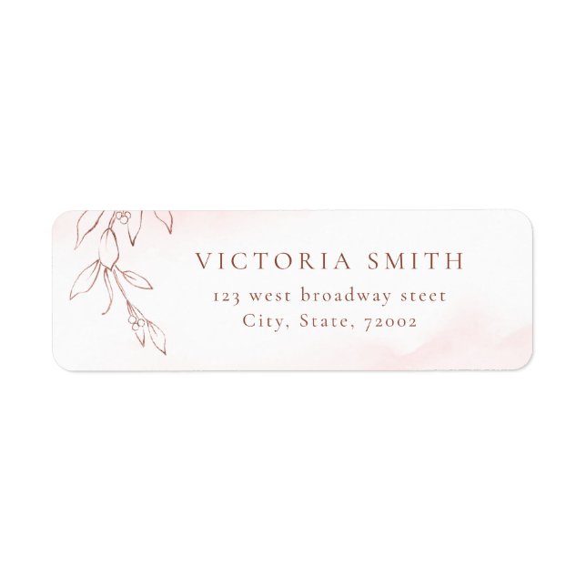 Rose gold simple botanical wedding return address label (Front)