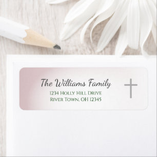 Rose Gold Simple Christian Cross Return Address Label