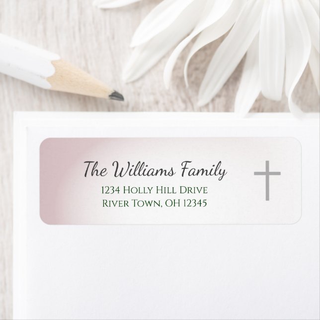 Rose Gold Simple Christian Cross Return Address Label (Insitu)