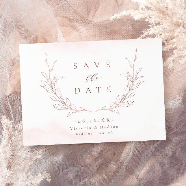 Rose gold simple elegance botanical leaves wedding save the date (Rose gold simple elegance botanical leaves wedding save the date)