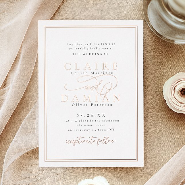 Rose Gold Simple Elegance Romantic Script Wedding (Rose Gold Simple Elegance Romantic Script Wedding Foil Invitation)