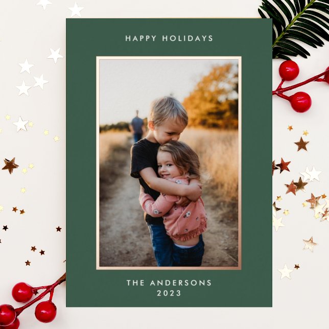Rose Gold Simple Elegant Christmas Border Photo Foil Holiday Card (Creator Uploaded)
