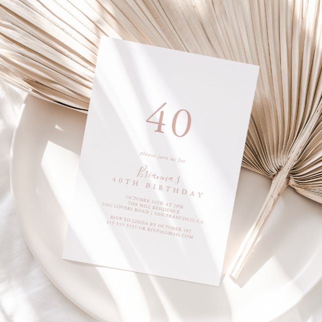 Rose Gold Simple Minimalist 40th Birthday Party  Invitation (Creator Uploaded)