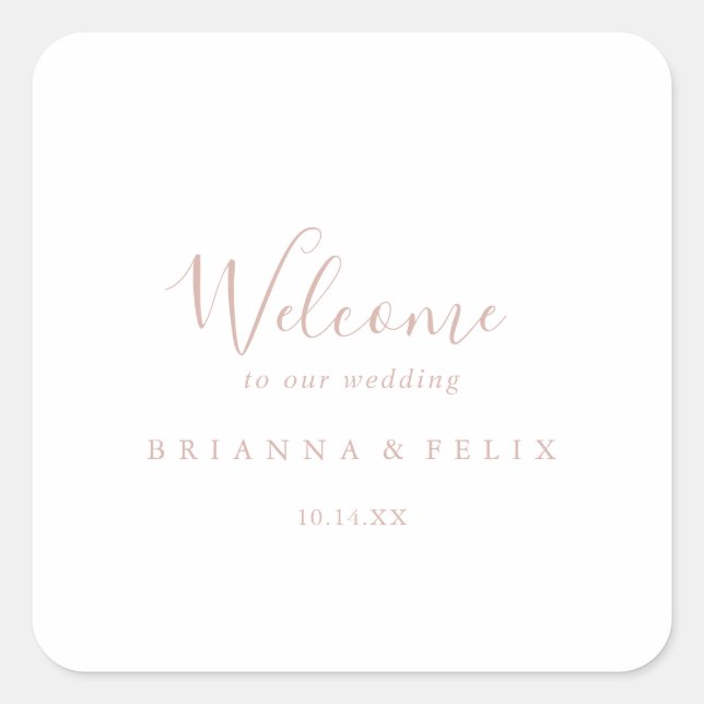 Rose Gold Simple Minimalist Wedding Welcome   Square Sticker (Front)