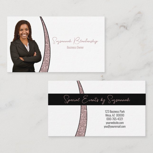 Rose Gold Sliver Faux Glitter Professional Photo  Business Card (Front/Back)