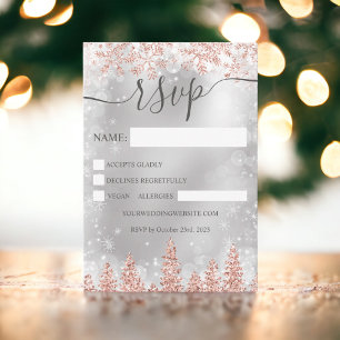 Rose gold snow pine navy Christmas winter rsvp Invitation