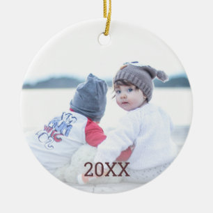 Rose Gold Snowflake 2 Sided Photo Christmas Ceramic Ornament