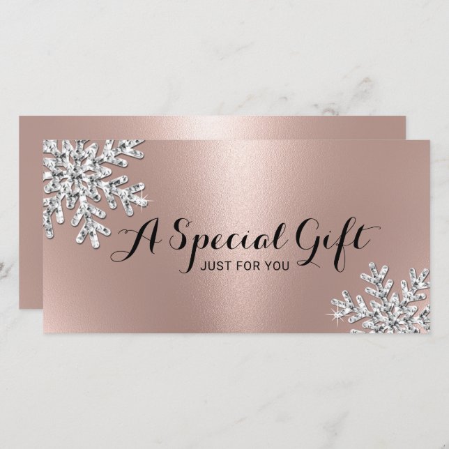 Rose Gold Snowflake Beauty Salon Gift Certificates (Front/Back)