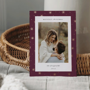 Rose Gold Snowflake Border Christmas Photo Foil Holiday Card