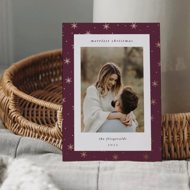 Rose Gold Snowflake Border Christmas Photo Foil Holiday Card (Creator Uploaded)