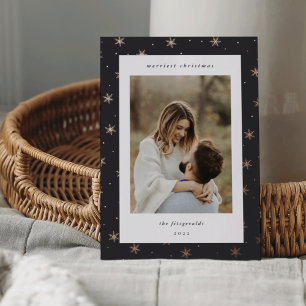 Rose Gold Snowflake Border Christmas Photo Foil Holiday Card