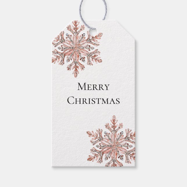 Rose Gold Snowflake Christmas  Gift Tags (Front)