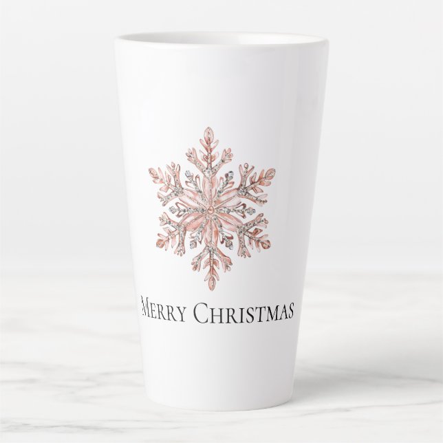 Rose Gold Snowflake Christmas  Latte Mug (Front)