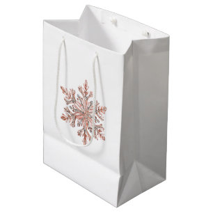 Rose Gold Snowflake Christmas  Medium Gift Bag