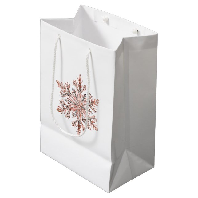 Rose Gold Snowflake Christmas  Medium Gift Bag (Front Angled)