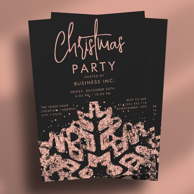 Rose Gold Snowflake Corporate Christmas Black Invitation (Rose Gold Snowflake Corporate Christmas Black Invitation)