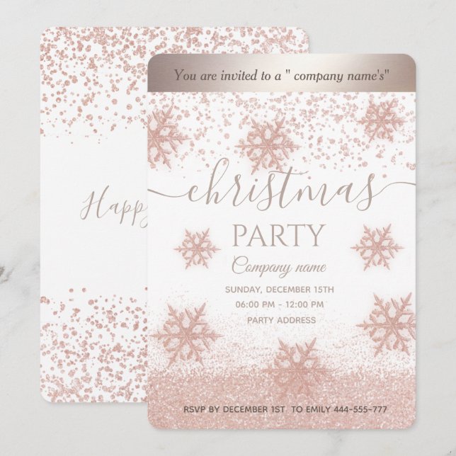 Rose gold snowflake corporate Christmas party  Invitation (Front/Back)