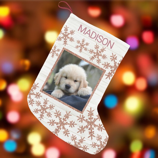 Rose Gold Snowflake Fun Kids Or Pets Photo Small Christmas Stocking (Creator Uploaded)
