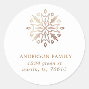 rose gold snowflake holiday round sticker