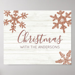 Rose Gold Snowflake Rustic Winter Christmas Poster
