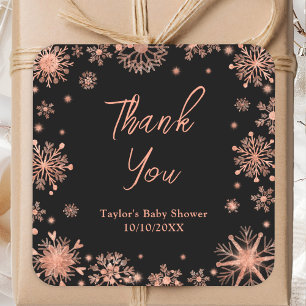 Rose Gold Snowflakes Baby Shower Thank You Square Sticker