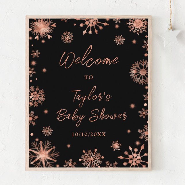 Rose Gold Snowflakes Baby Shower Welcome Poster (Creator Uploaded)