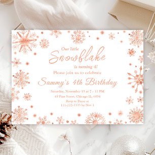 Rose Gold Snowflakes Birthday Party Invitation