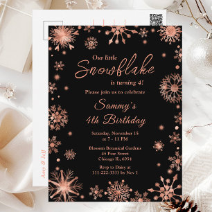 Rose Gold Snowflakes Birthday Party Postcard