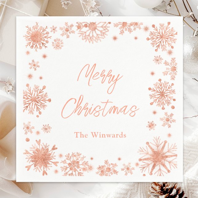 Rose Gold Snowflakes Christmas Party Napkin (Creator Uploaded)