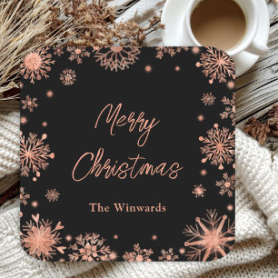 Rose Gold Snowflakes Christmas Party Square Paper Coaster