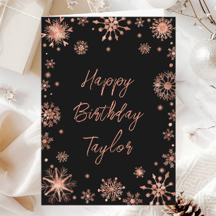Rose Gold Snowflakes Happy Birthday Card