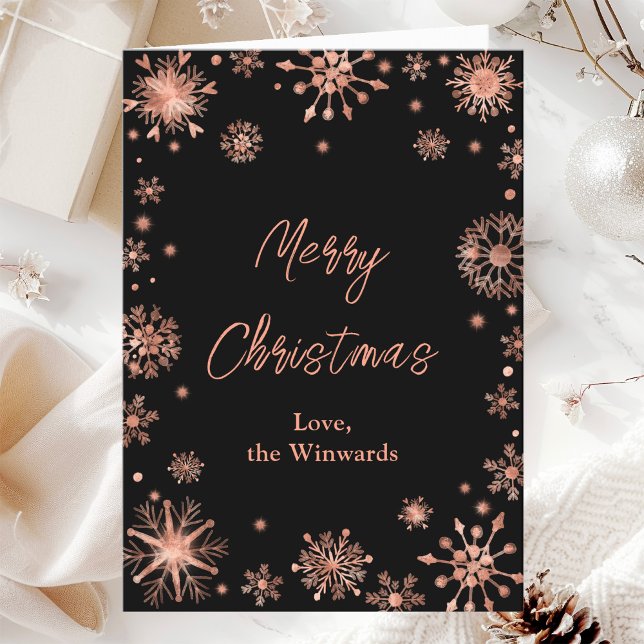 Rose Gold Snowflakes Merry Christmas Holiday Card (Creator Uploaded)