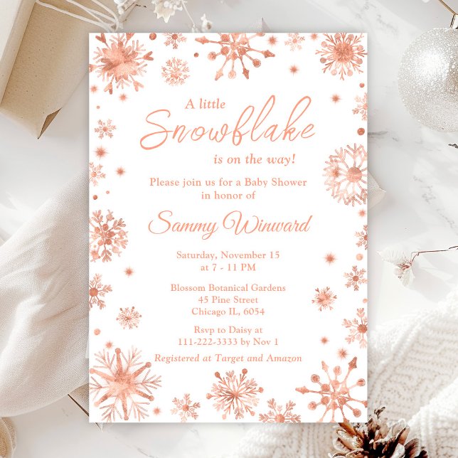 Rose Gold Snowflakes Winter Baby Shower Invitation (Creator Uploaded)