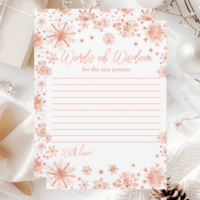 Rose Gold Snowflakes Words of Wisdom Invitation (Creator Uploaded)