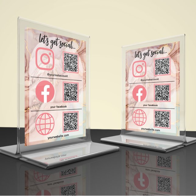 Rose Gold Social Media Sign Businessn Table Card (Creator Uploaded)