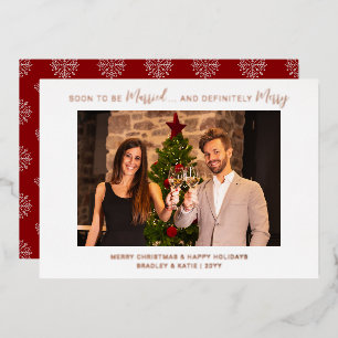 Rose Gold Soon to Be Married Definitely Merry Foil Holiday Card